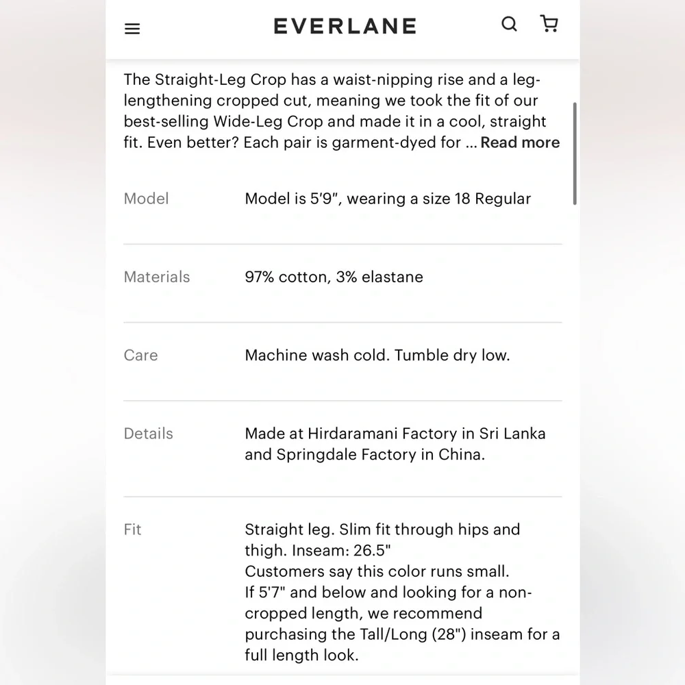 Everlane The Straight Leg Crop Tall Size 6 - Picture 2 of 3